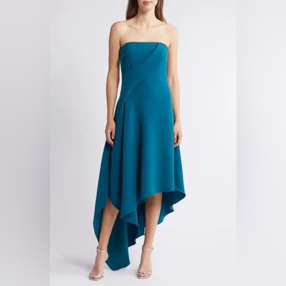 AMSALE Asymmetric Strapless Cocktail Dress